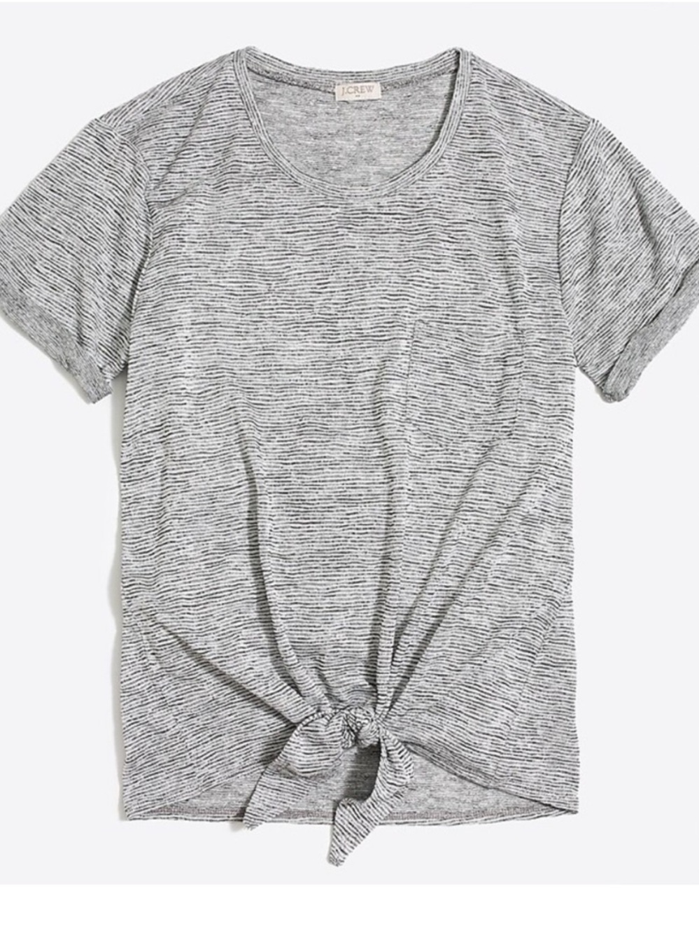 J. Crew Heathered Gray and White Tie-Waist Crewneck Tee | Size Medium